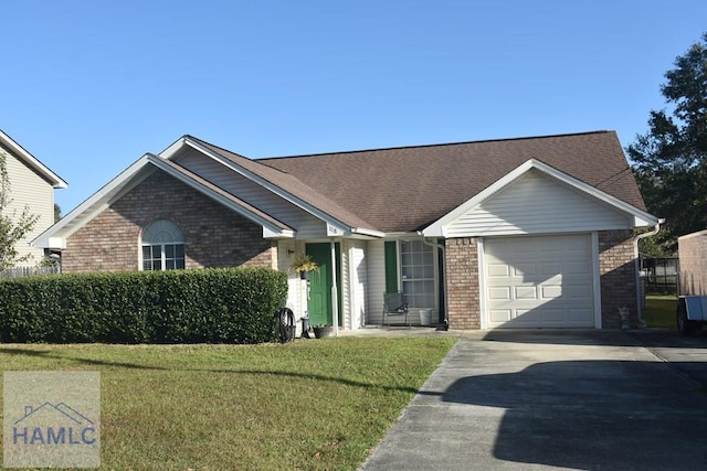 ranch-style house with a front lawn and a garage