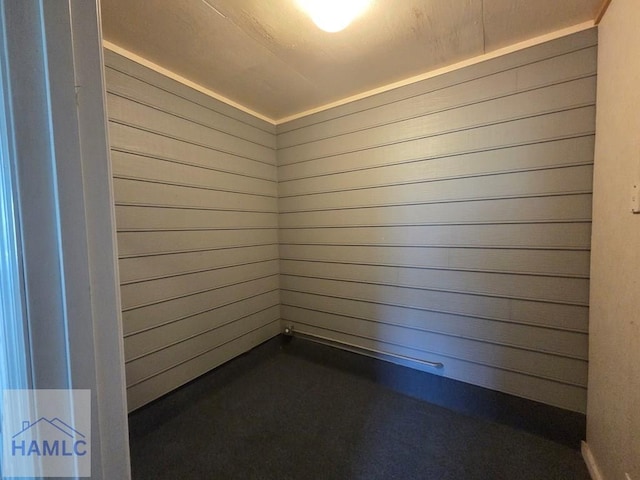 spare room featuring wooden walls