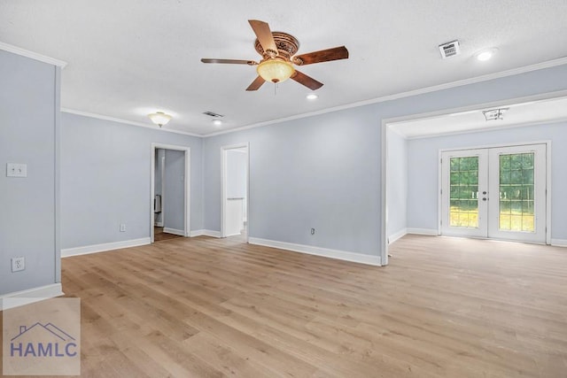 443 Martin Rd, Midway, GA 31320 - spare room with french doors, a ceiling fan, ornamental molding, light wood-type flooring, and recessed lighting