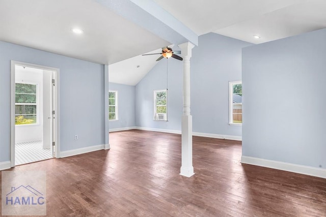 443 Martin Rd, Midway, GA 31320 - unfurnished living room with a ceiling fan, wood finished floors, lofted ceiling, and recessed lighting