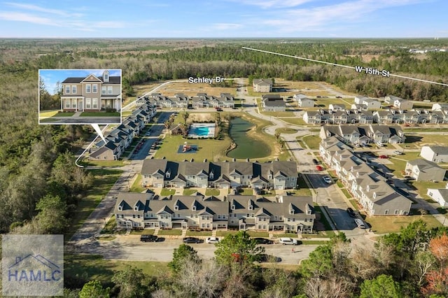 drone / aerial view with a residential view