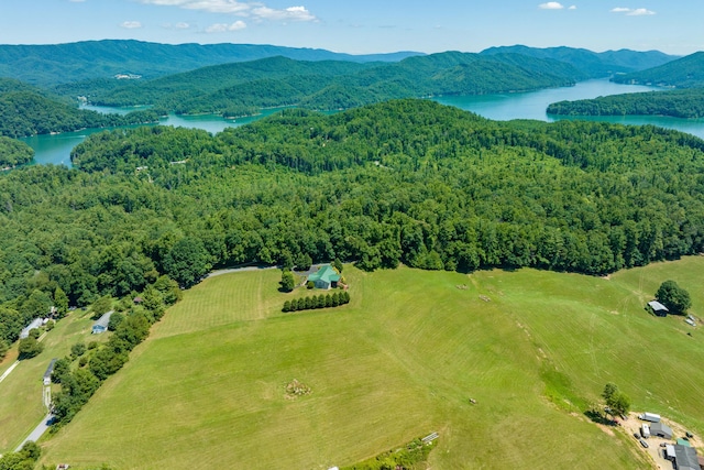 aerial view with a water and mountain view