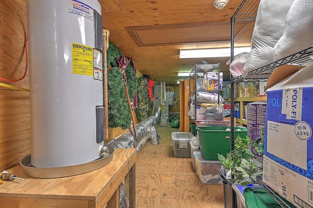 storage area with electric water heater