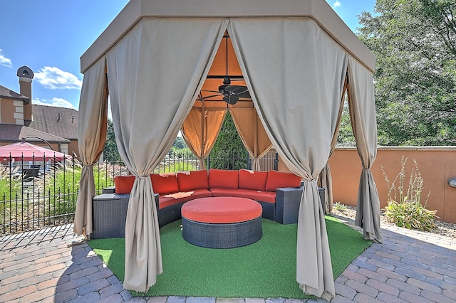 view of patio / terrace with a gazebo and an outdoor living space