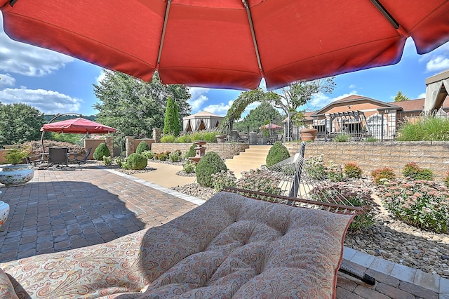 view of patio / terrace featuring a gazebo