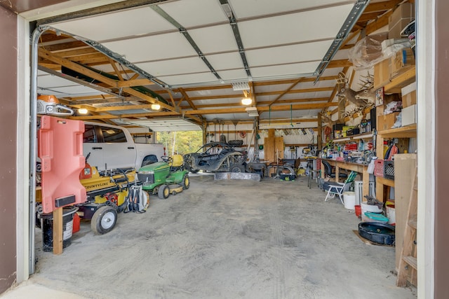 garage featuring a workshop area