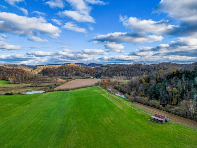 drone / aerial view featuring a mountain view