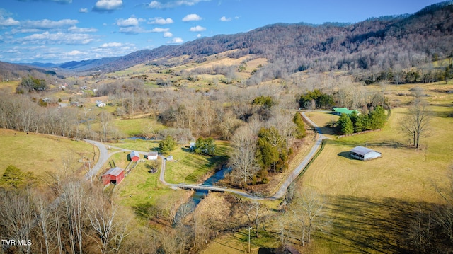 aerial view with a mountain view and a rural view