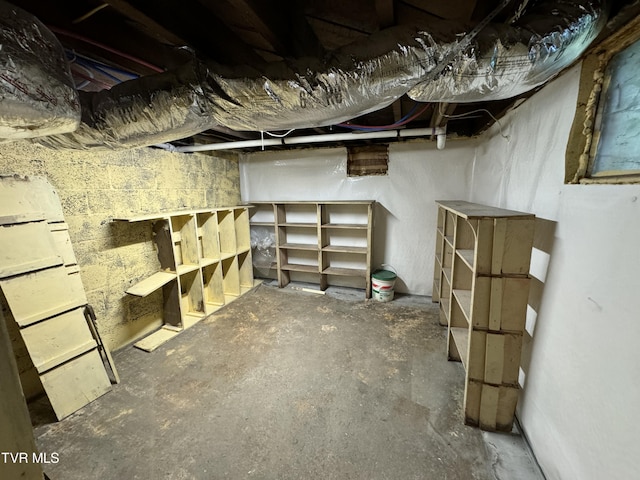 view of unfinished basement