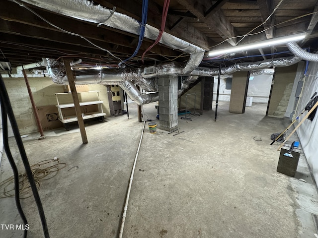 view of unfinished basement