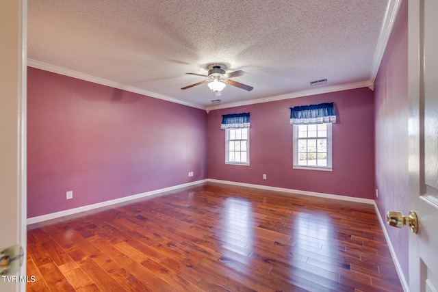 unfurnished room featuring ceiling fan, crown molding, and hardwood / wood-style floors