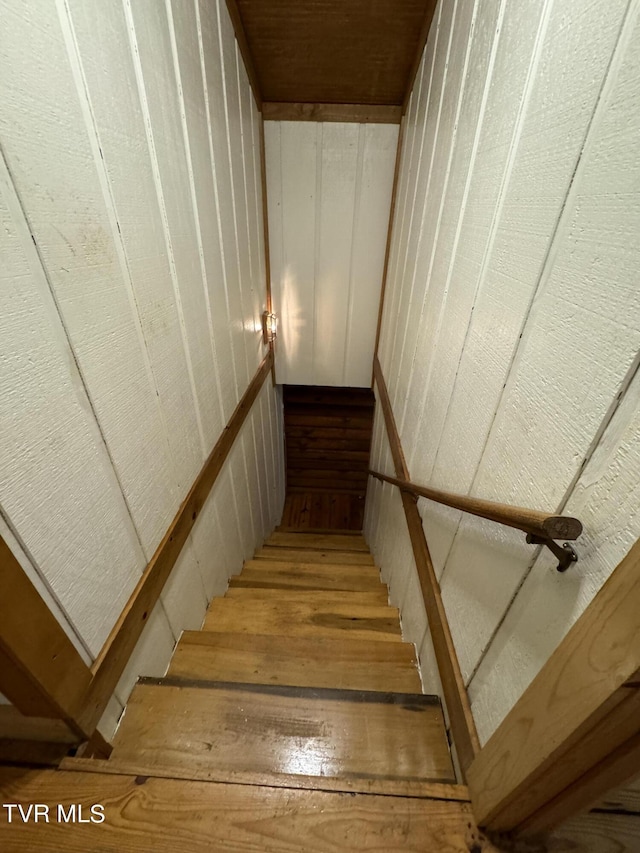 staircase featuring wood-type flooring