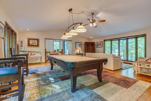 117 Lakeside Dr, Gray, TN 37615 - recreation room with billiards, vaulted ceiling, and light hardwood / wood-style floors