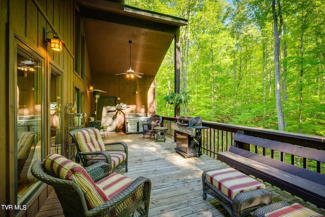 117 Lakeside Dr, Gray, TN 37615 - wooden deck with ceiling fan and grilling area