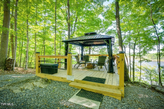 117 Lakeside Dr, Gray, TN 37615 - wooden terrace featuring a gazebo and a water view