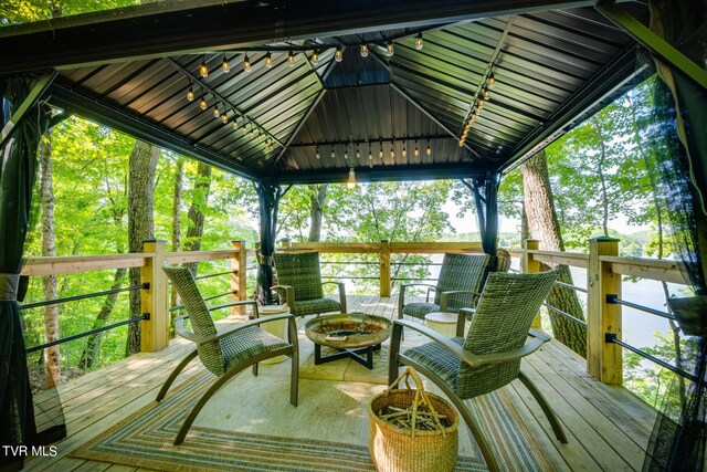 117 Lakeside Dr, Gray, TN 37615 - wooden terrace featuring a gazebo and a fire pit