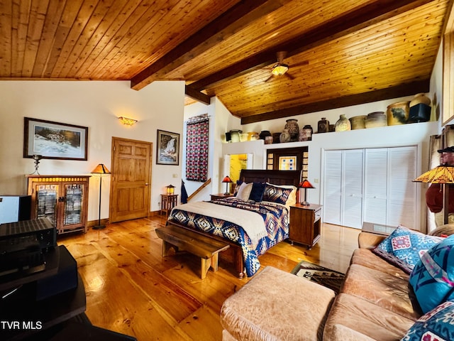 117 Lakeside Dr, Gray, TN 37615 - bedroom featuring wooden ceiling, lofted ceiling with beams, and light wood-type flooring