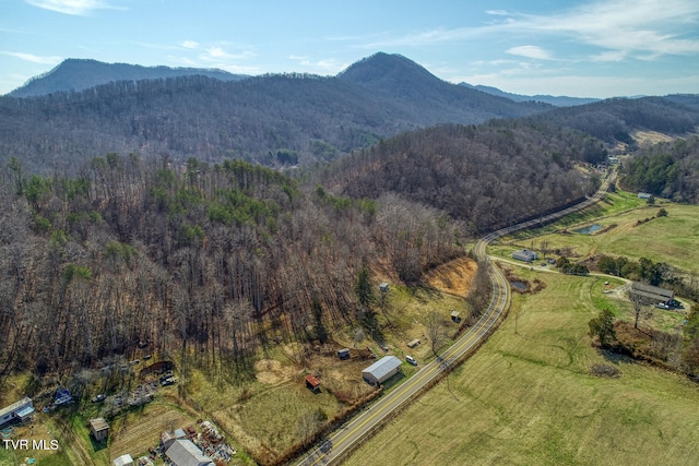 drone / aerial view featuring a mountain view