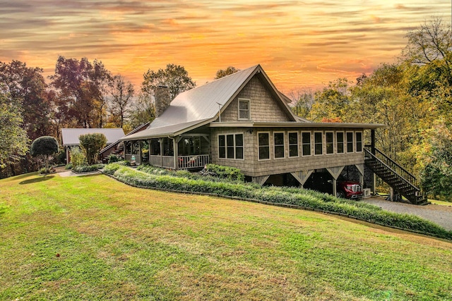 570 Stephen Brooks Rd, Greeneville, TN 37743 - back of property featuring stairway, a lawn, and a chimney