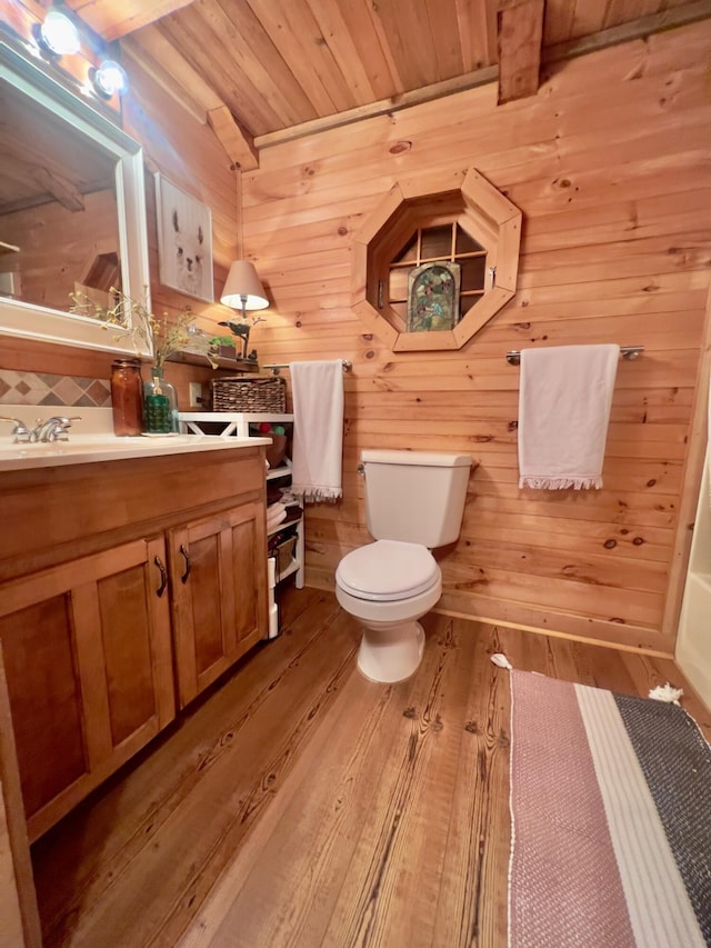 570 Stephen Brooks Rd, Greeneville, TN 37743 - bathroom featuring toilet, wood finished floors, backsplash, vanity, and wooden ceiling
