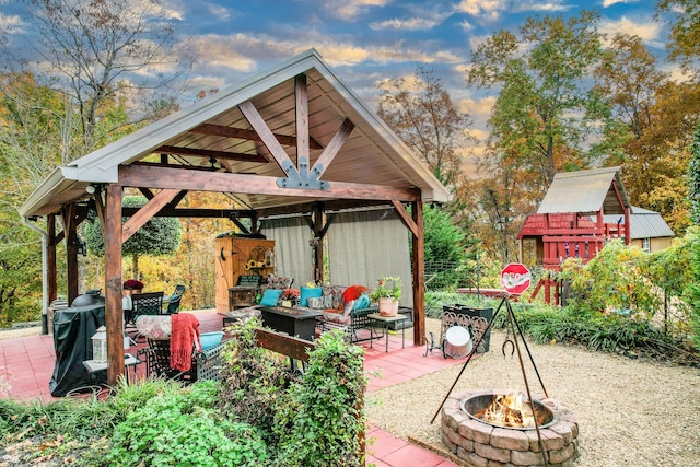 570 Stephen Brooks Rd, Greeneville, TN 37743 - view of patio featuring a gazebo and an outdoor living space with a fire pit