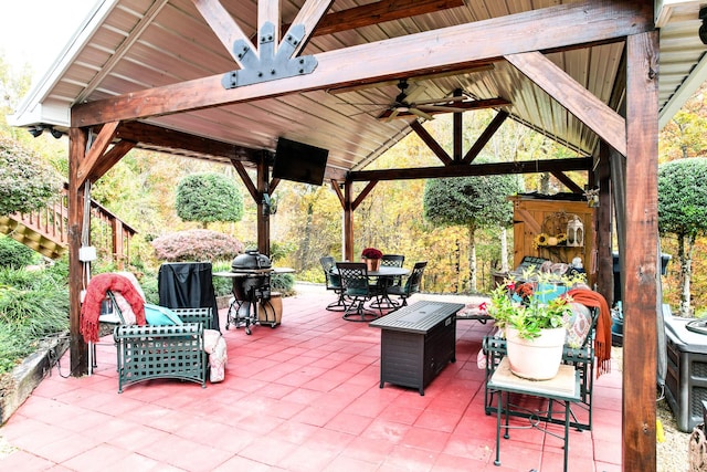 570 Stephen Brooks Rd, Greeneville, TN 37743 - view of patio / terrace with a gazebo, outdoor dining area, a ceiling fan, and area for grilling