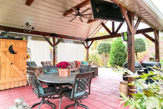 570 Stephen Brooks Rd, Greeneville, TN 37743 - view of patio with ceiling fan, a gazebo, outdoor dining area, and an outdoor hangout area