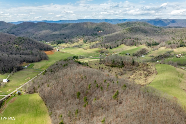 bird's eye view featuring a mountain view and a rural view