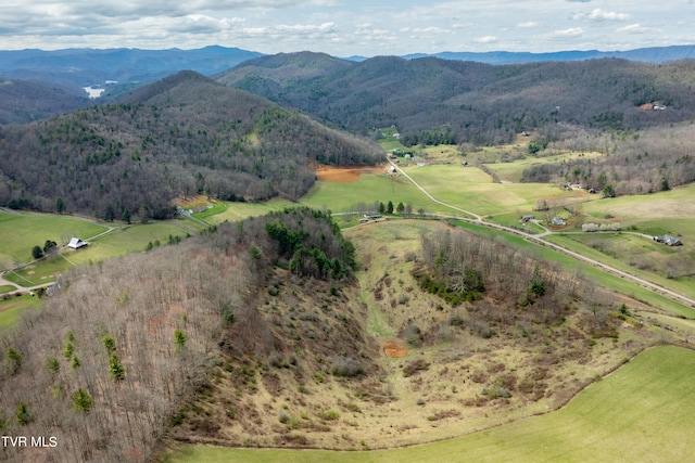 bird's eye view featuring a mountain view and a rural view