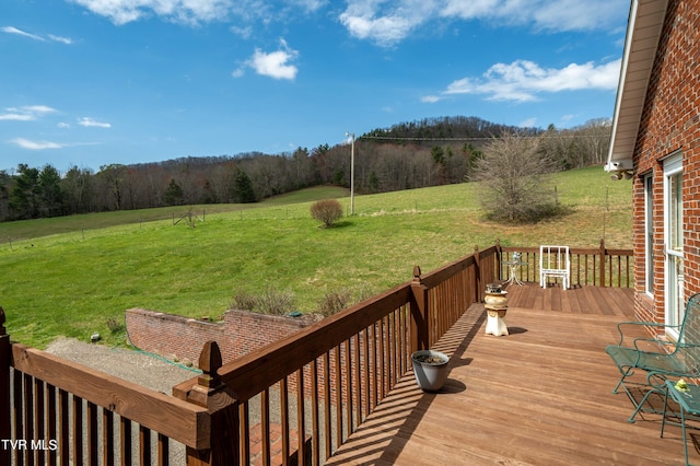 wooden deck featuring a lawn