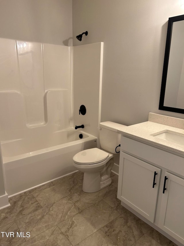 full bathroom featuring vanity, toilet, shower / tub combination, and tile patterned flooring