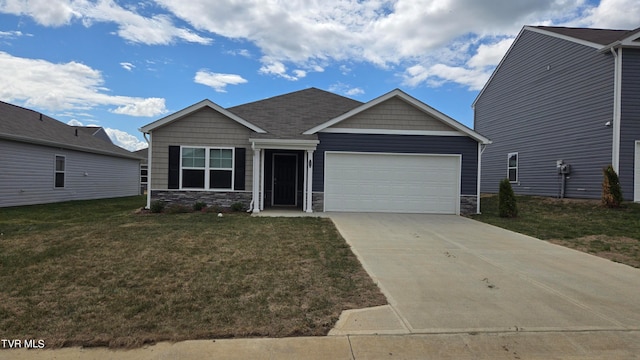 craftsman-style home with a garage and a front lawn