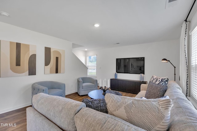 living room with hardwood / wood-style floors