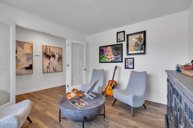 sitting room with wood-type flooring