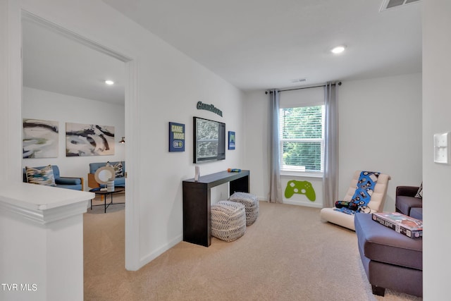 sitting room featuring carpet floors