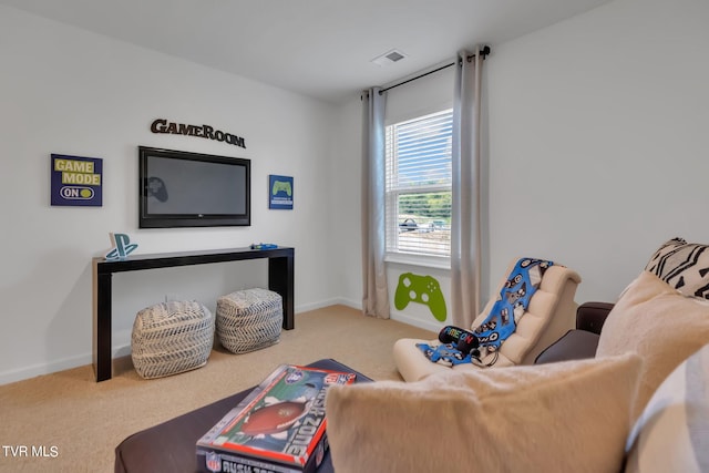 living room with carpet floors