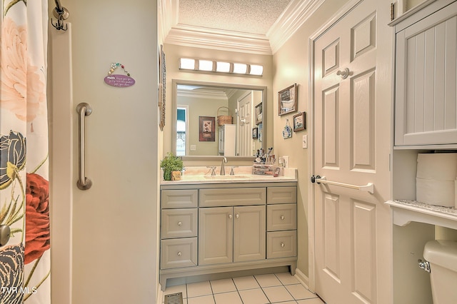 110 Eagle View Private Dr Unit 110, Blountville, TN 37617 - bathroom featuring ornamental molding, tile patterned flooring, vanity, and a textured ceiling