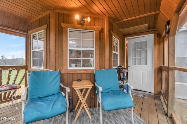 sunroom with wood ceiling