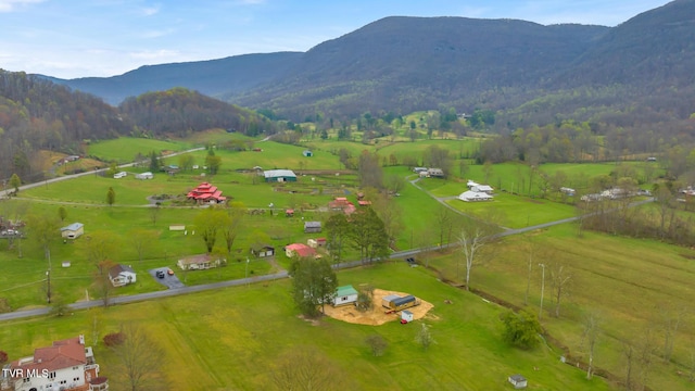 aerial view with a mountain view and a rural view