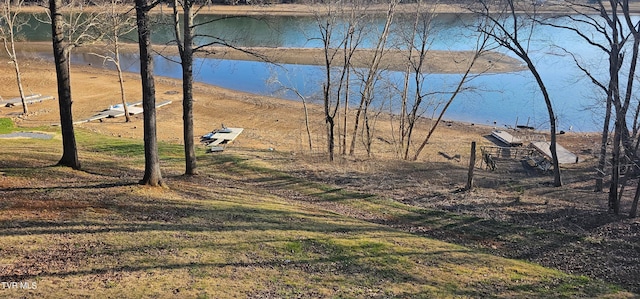 view of yard with a water view