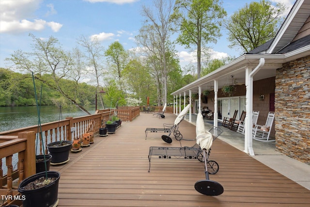 wooden deck with a water view