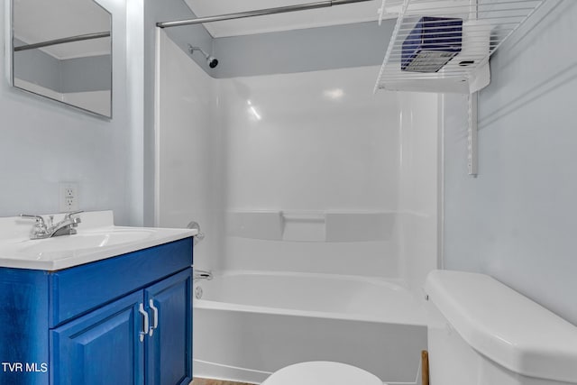 full bathroom with shower / bathtub combination, oversized vanity, and toilet