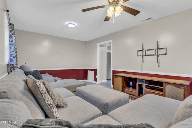 living room featuring ceiling fan