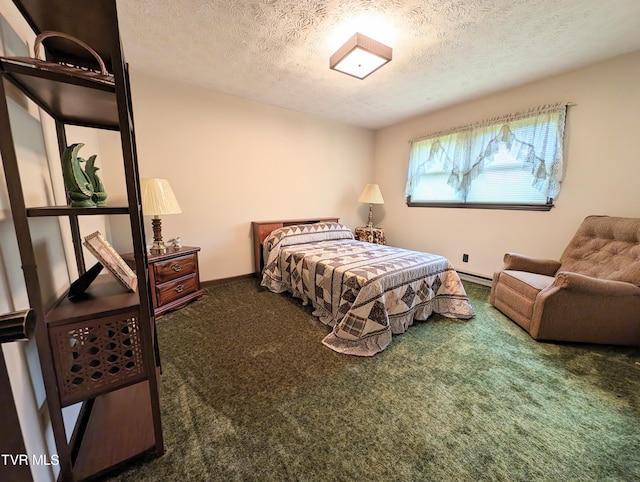 bedroom featuring carpet floors and a textured ceiling