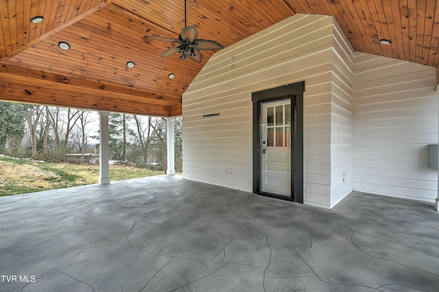 view of patio featuring ceiling fan