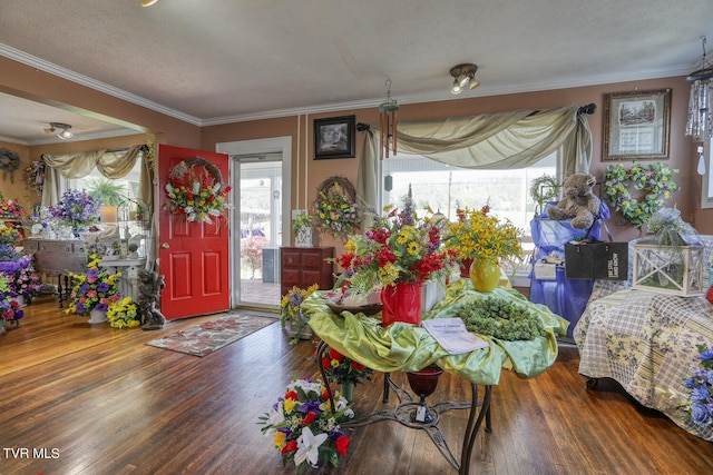 foyer entrance featuring crown molding and hardwood / wood-style flooring