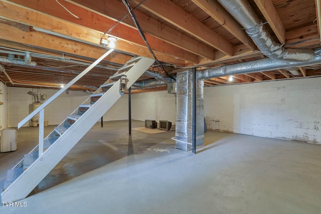 basement featuring water heater