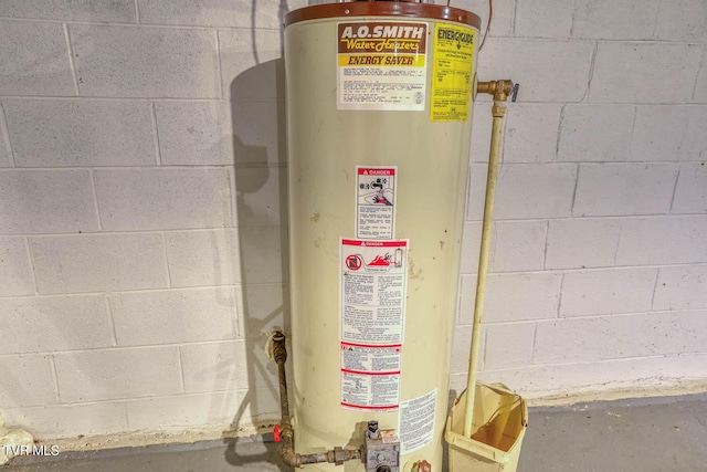 utility room featuring water heater