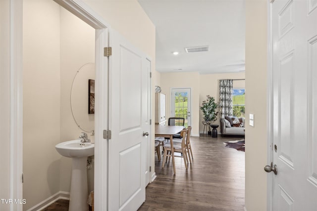 115 Raceday Center Dr Unit E-3, Bristol, TN 37620 - hall with baseboards, visible vents, and dark wood-type flooring