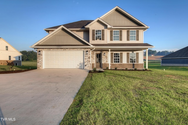 craftsman house with a porch and a front yard